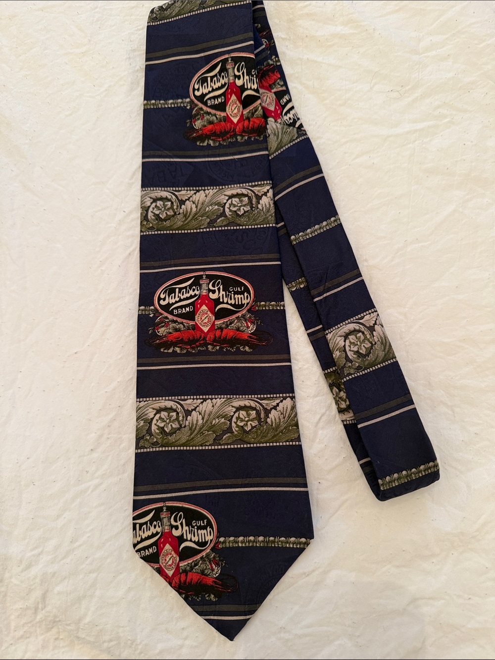 Excellent condition novelty funny  Tabasco navy Tie. 100% silk